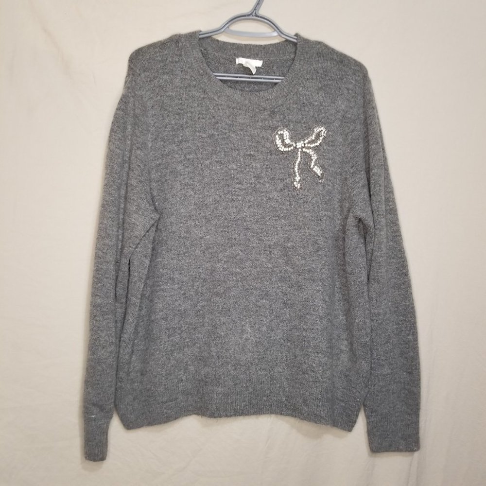 H&M Sweater Long Sleeve Bow Grey M